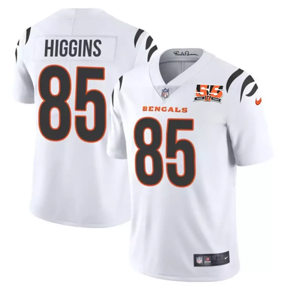 tee higgins white mens cincinnati bengals 55th 1968 2022 anniversary patch player vapor limited jersey all stitched