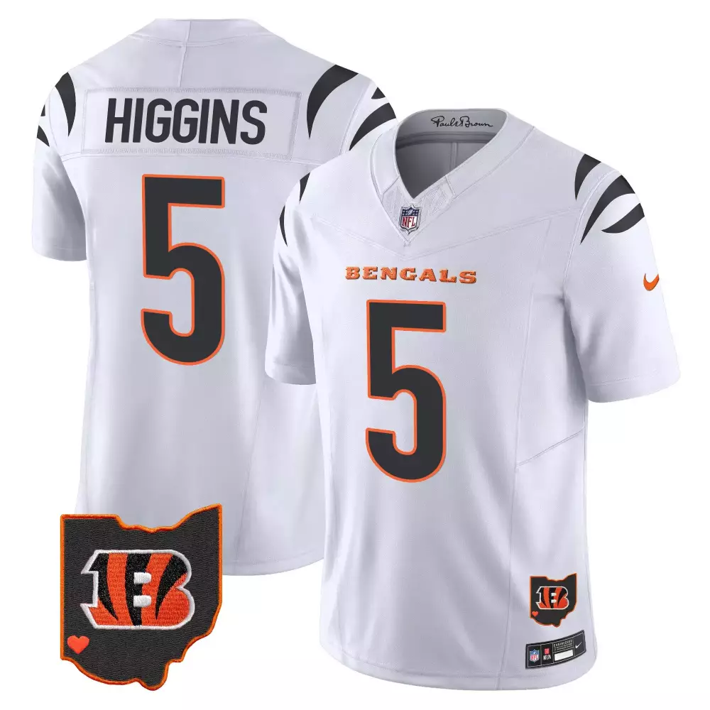 tee higgins white mens cincinnati bengals 55th 1968 2022 anniversary patch player vapor limited jersey all stitched