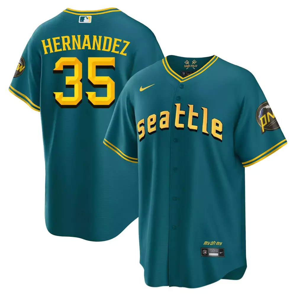 teoscar hernandez cool aqua mens seattle mariners 2023 city connect fan made collection jersey all stitched