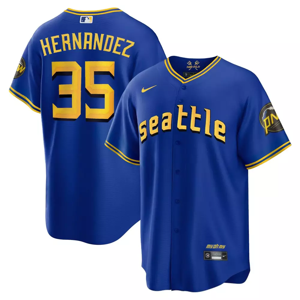 teoscar hernandez cool royal mens seattle mariners 2023 city connect gold jersey all stitched
