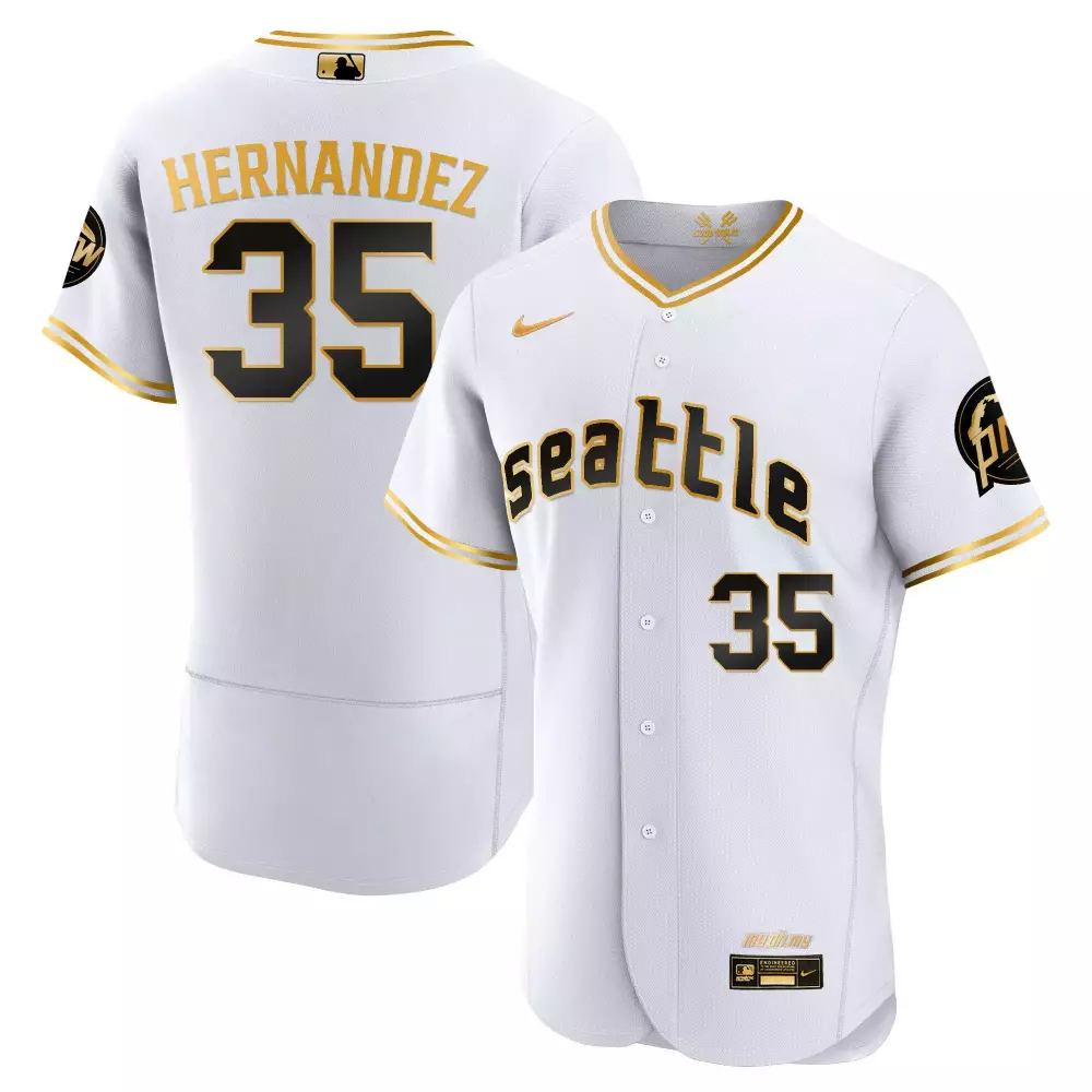 teoscar hernandez flex white gold mens seattle mariners 2023 city connect gold fan made jersey all stitched