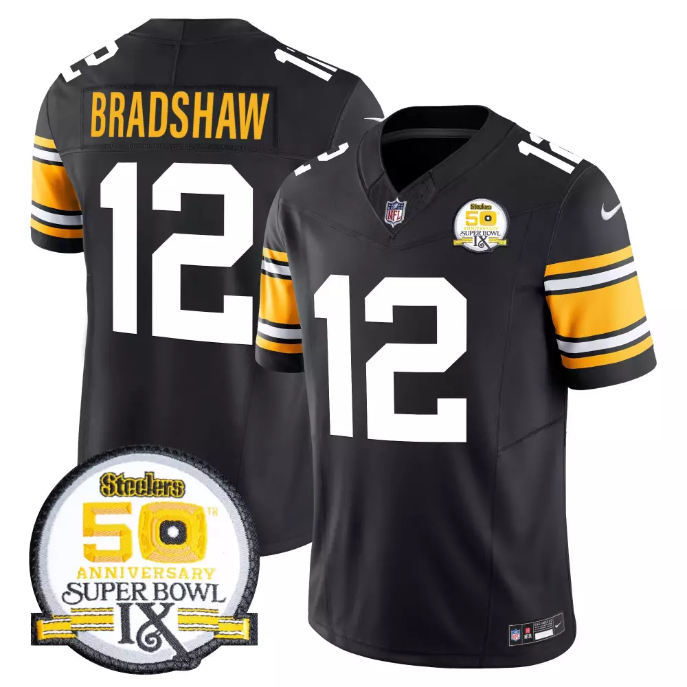 Terry Bradshaw 1975 Throwback Steelers Vapor Limited Jersey | 80th Anniversary Patch | Game Day Outfit for Men, Women & Youth