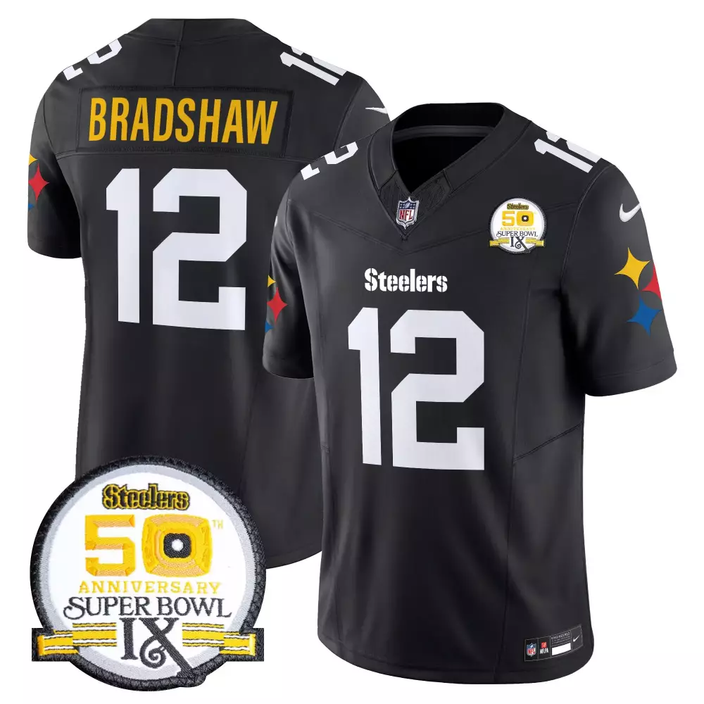 Terry Bradshaw 1975 Throwback Steelers Vapor Limited Jersey | 80th Anniversary Patch | Game Day Outfit for Men, Women & Youth
