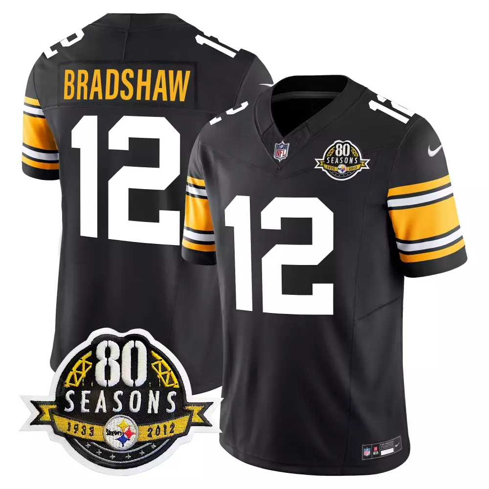Terry Bradshaw 1975 Throwback Steelers Vapor Limited Jersey | 80th Anniversary Patch | Game Day Outfit for Men, Women & Youth