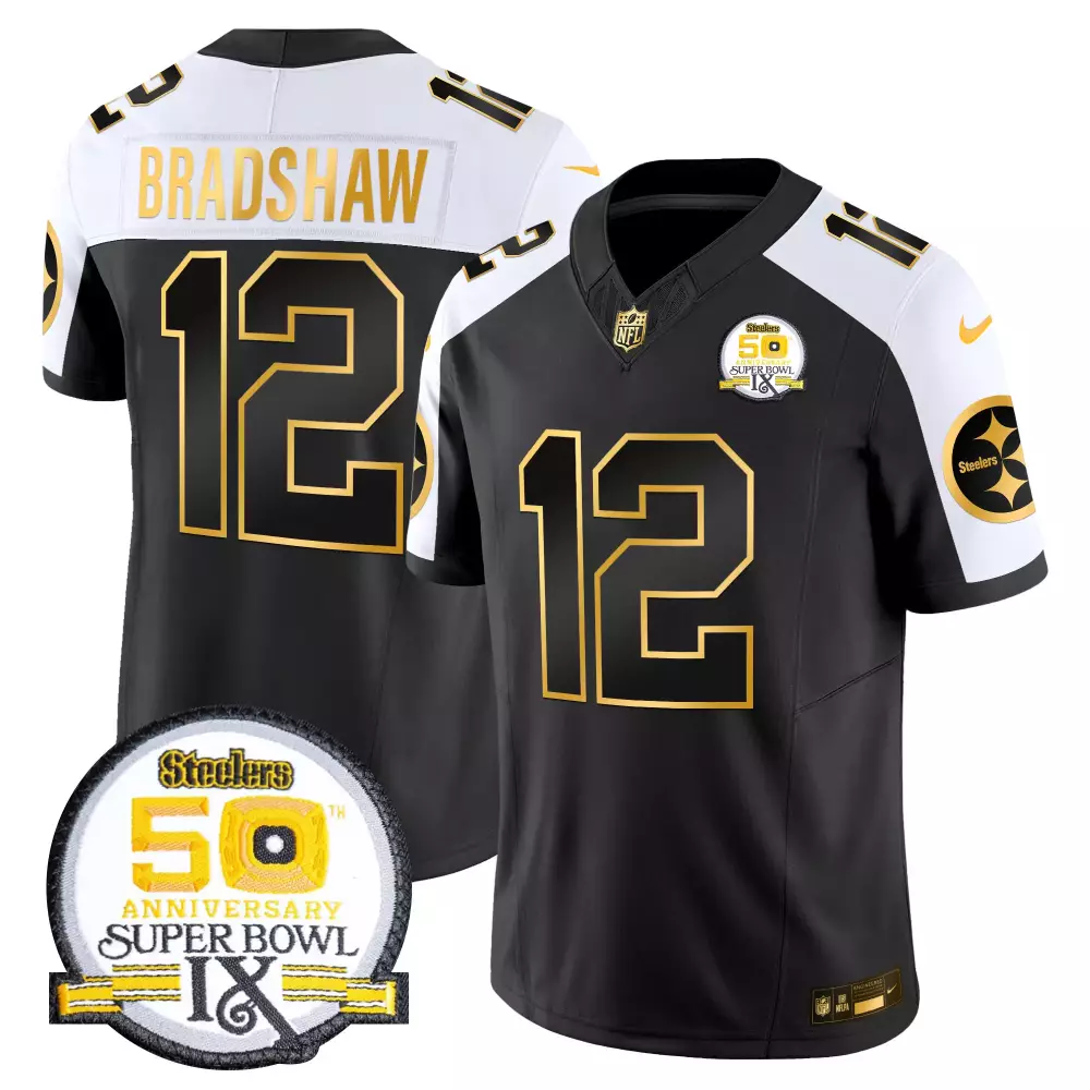 Terry Bradshaw 1975 White Steelers Vapor Limited Jersey | Super Bowl IX Patch | For Women, Men & Youth