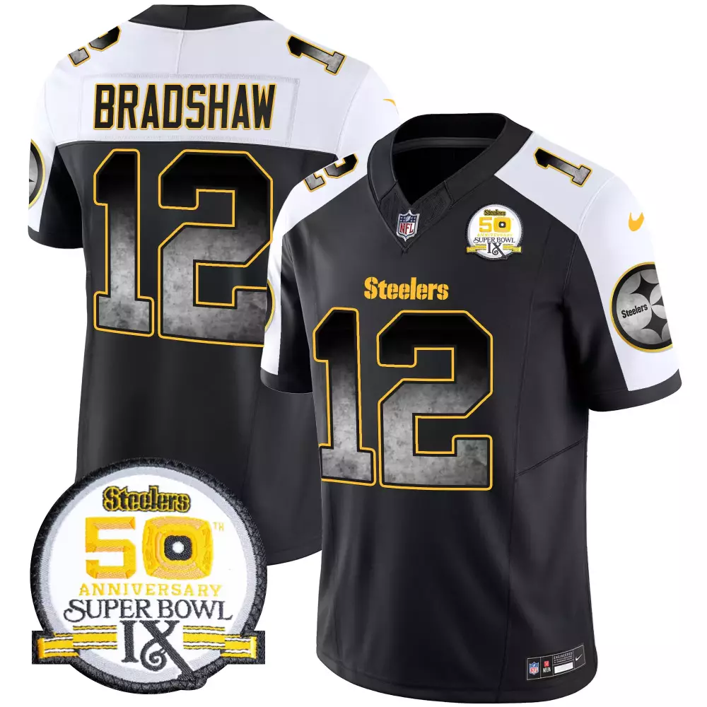 Terry Bradshaw 1975 White Steelers Vapor Limited Jersey | Super Bowl IX Patch | For Women, Men & Youth