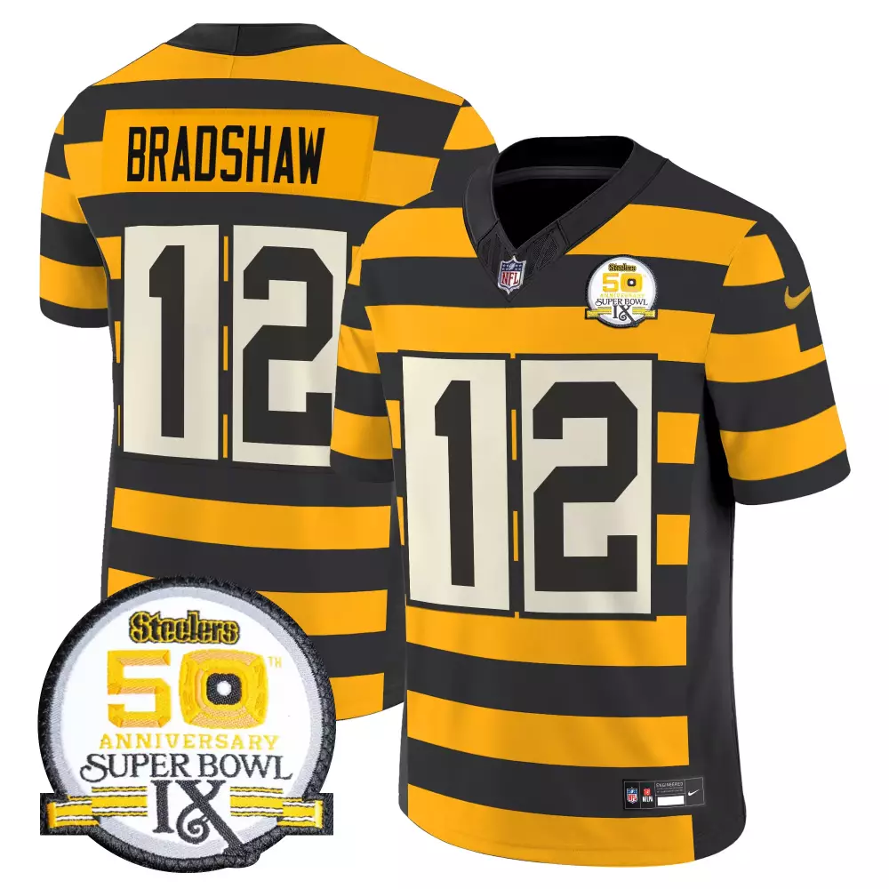 Terry Bradshaw Pittsburgh Steelers 2024 Bumble Bee Jersey | Black Vapor Limited Edition | Stitched Fan Gear | For Men, Women & Youth