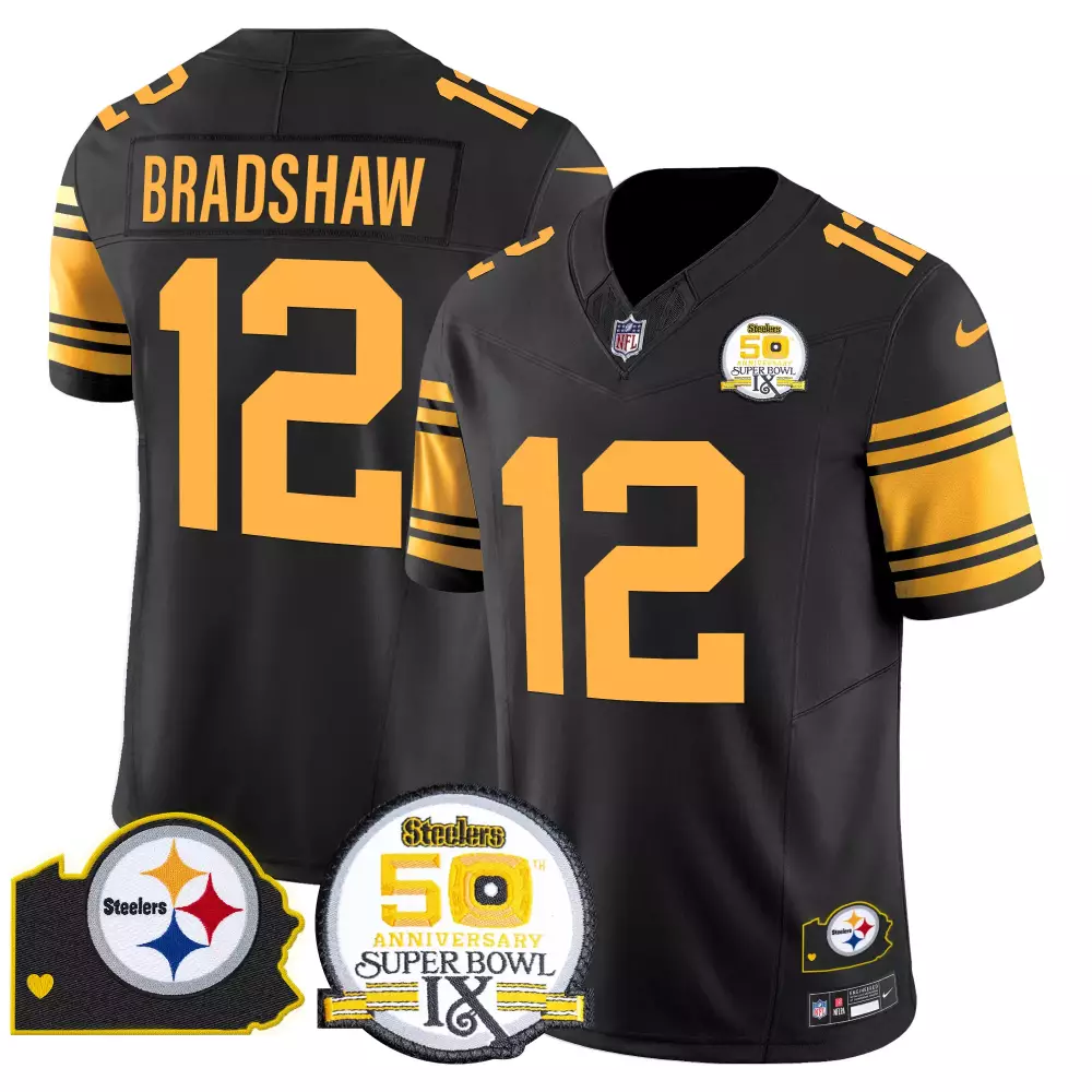 Terry Bradshaw Pittsburgh Steelers 50th Anniversary Color Rush Jersey | Black Vapor Limited Edition | Stitched Fan Gear | For Men, Women & Youth