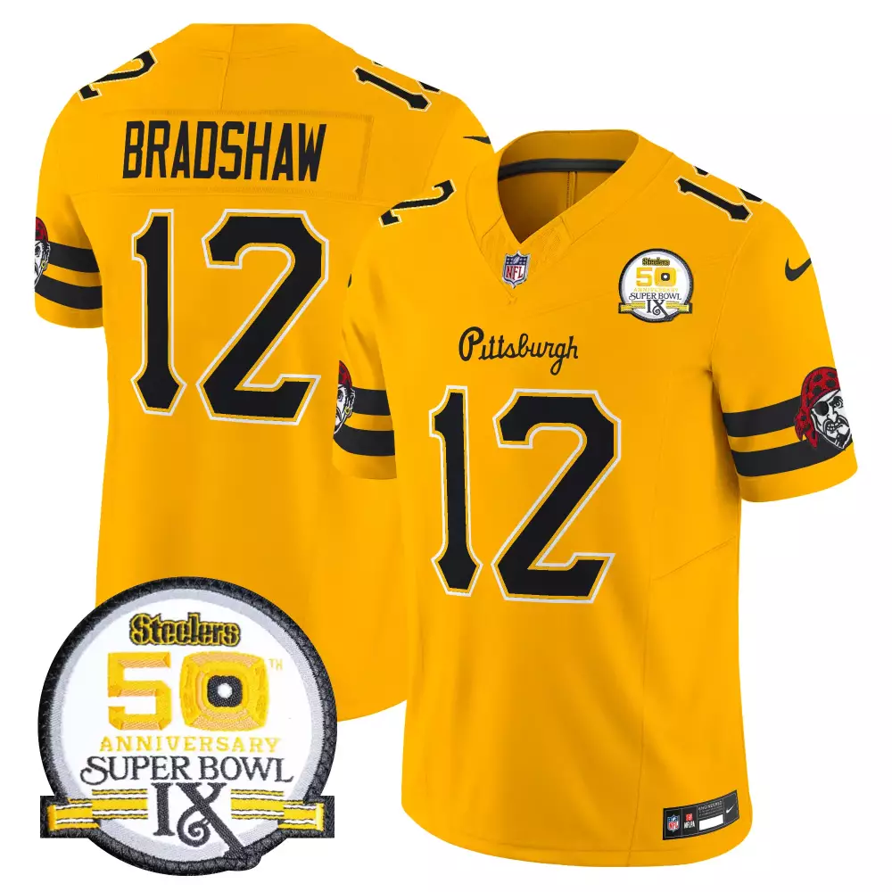 Terry Bradshaw Pittsburgh Steelers 2024 Gold Jersey | Black Vapor Limited Edition | Stitched Fan Gear | For Men, Women & Youth