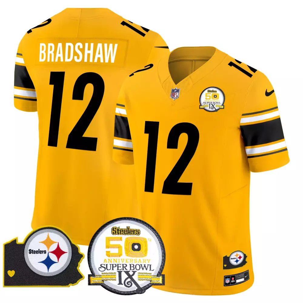 terry bradshaw gold mens pittsburgh steelers 2024 vapor limited jersey est 1933 patch all stitched