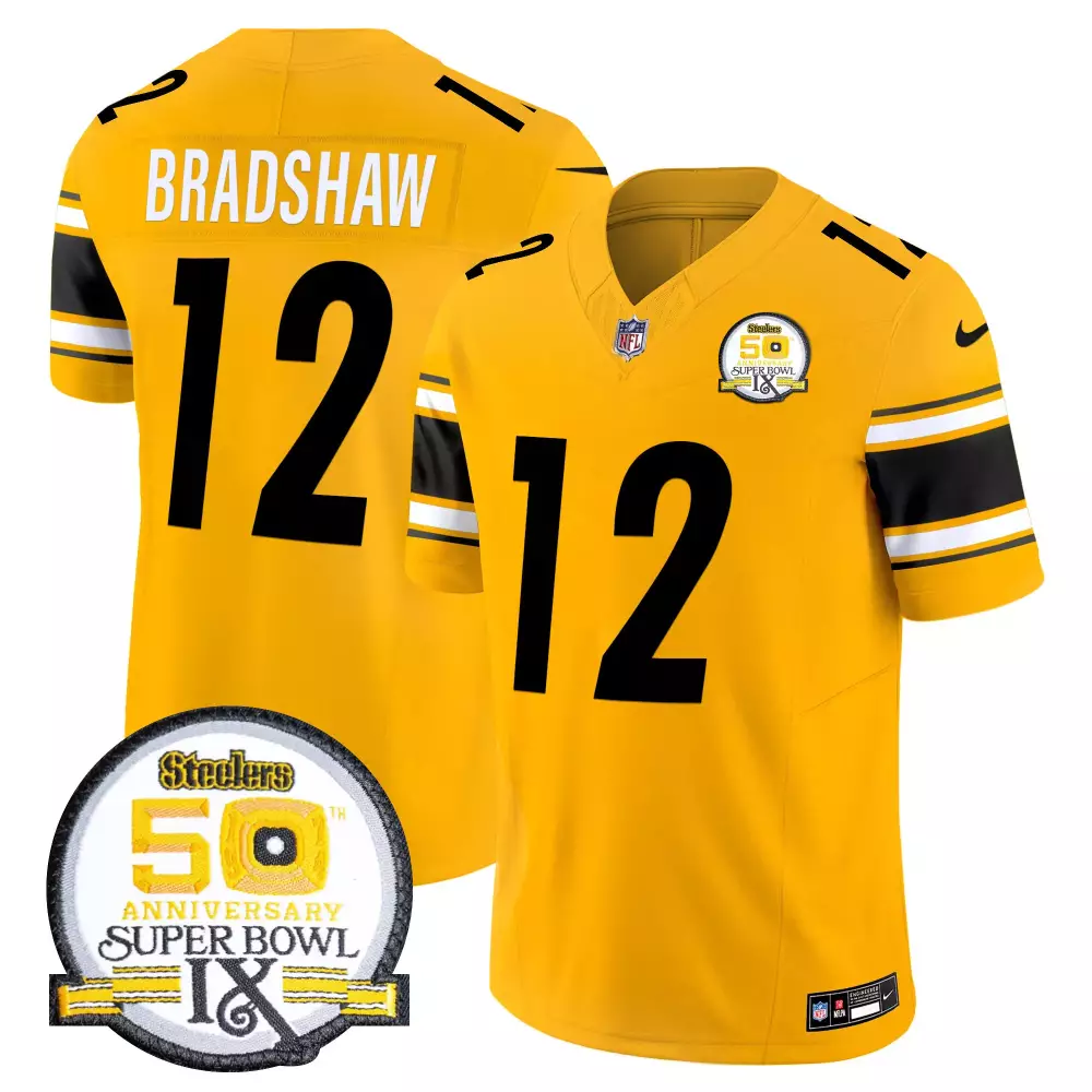 terry bradshaw gold mens pittsburgh steelers 2024 vapor limited jersey est 1933 patch all stitched