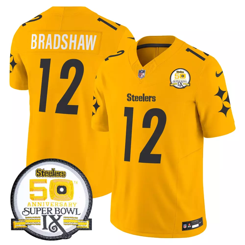terry bradshaw gold mens pittsburgh steelers 2024 vapor limited jersey est 1933 patch all stitched