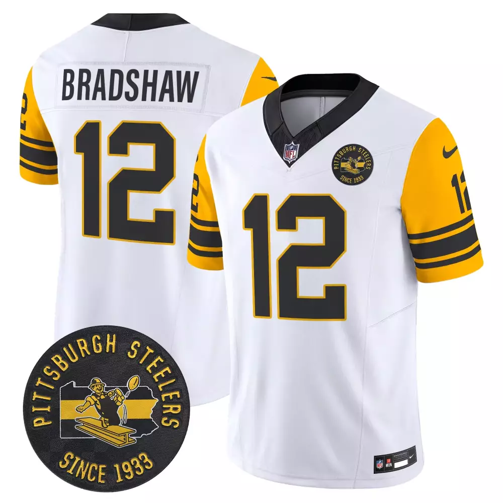 terry bradshaw white mens pittsburgh steelers throwback 1962 vapor limited jersey est 1933 patch all stitched