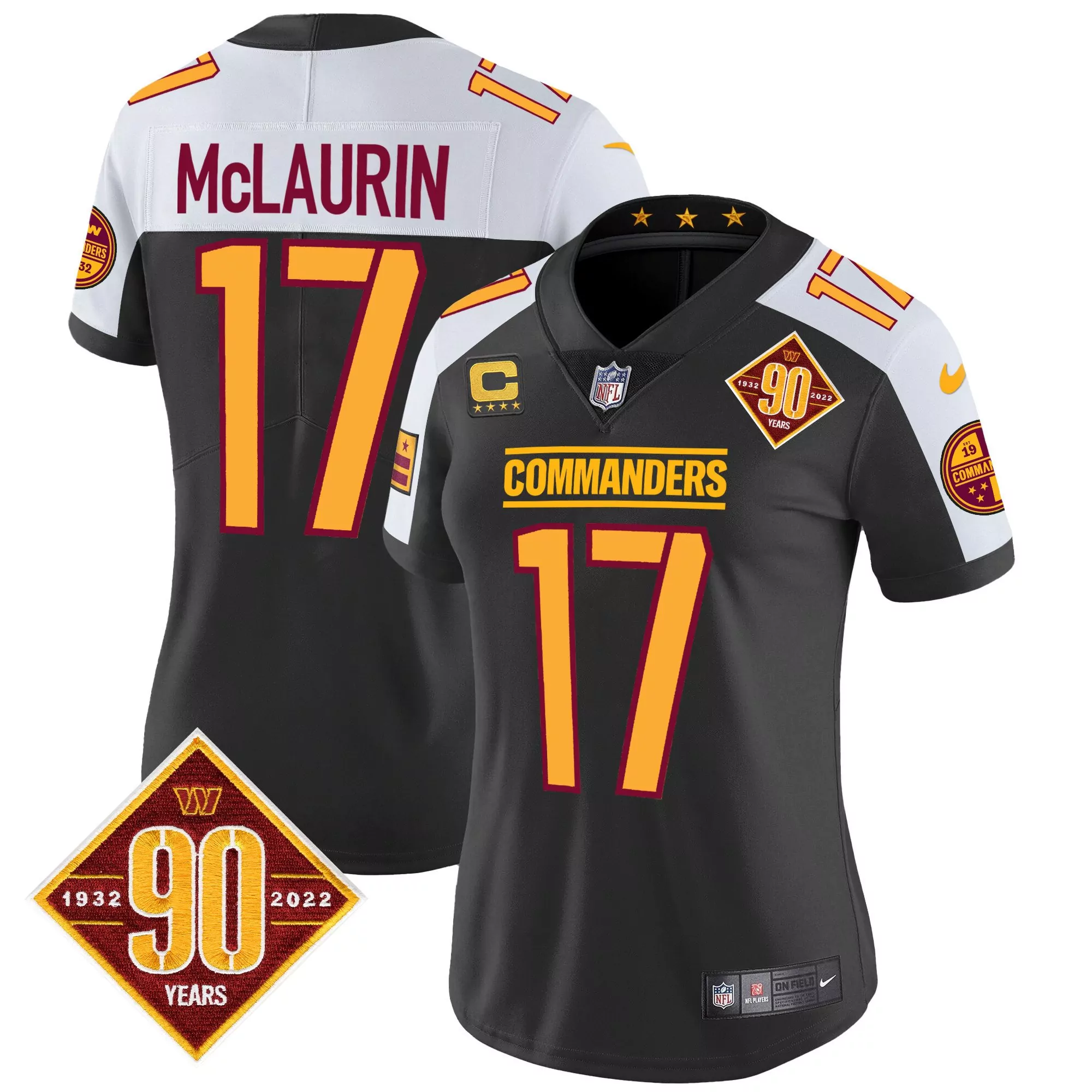 terry mclaurin black alternate womens washington commanders 90th anniversary patch vapor jersey all stitched