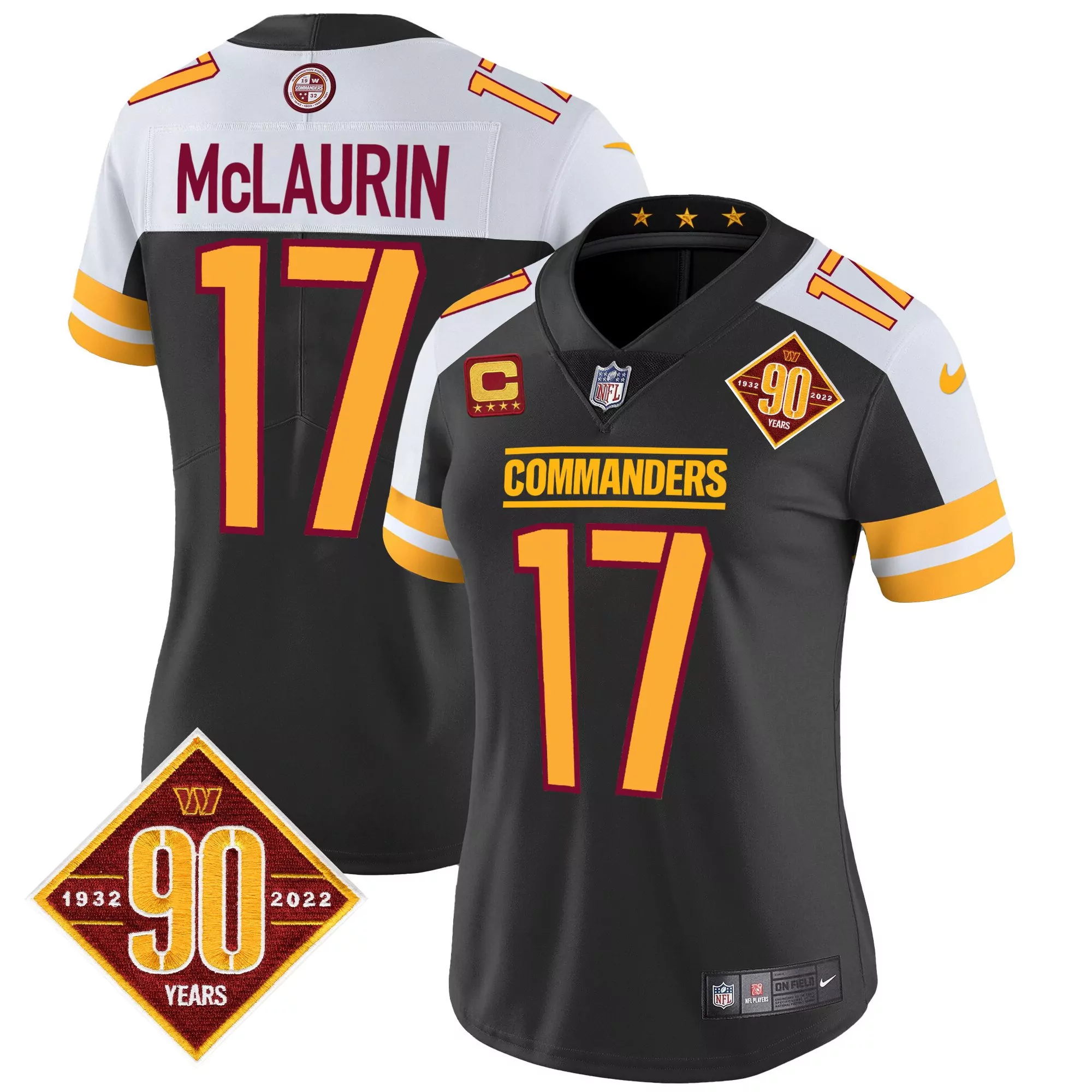 terry mclaurin black alternate womens washington commanders 90th anniversary patch vapor jersey all stitched