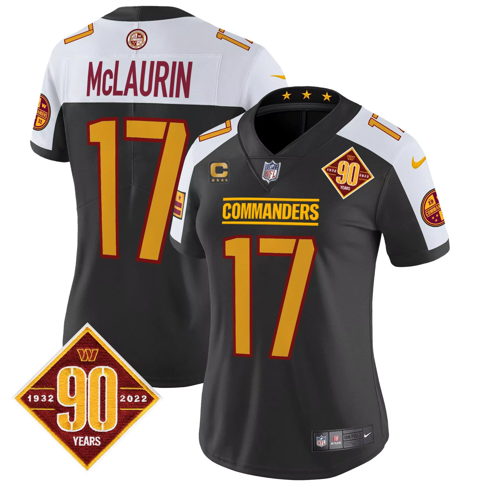terry mclaurin black alternate womens washington commanders 90th anniversary patch vapor jersey all stitched