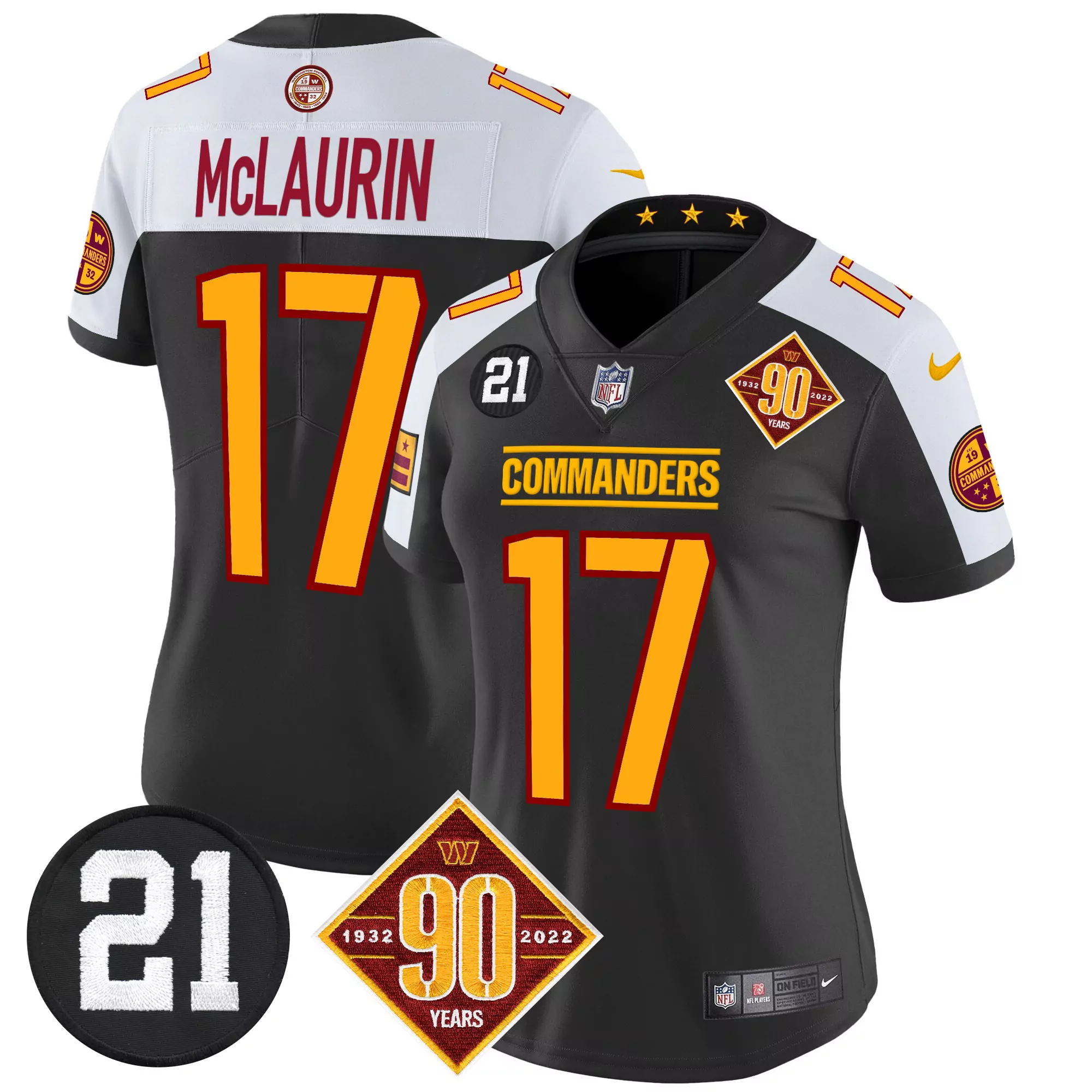 terry mclaurin black alternate womens washington commanders 90th anniversary patch vapor jersey all stitched