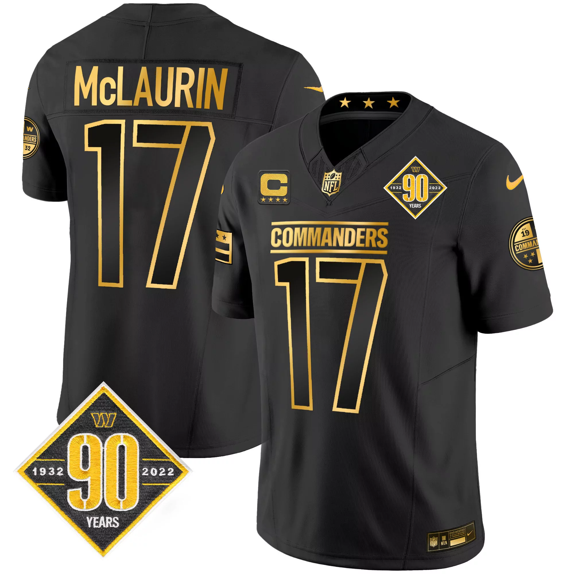 terry mclaurin black alternate womens washington commanders 90th anniversary patch vapor jersey all stitched
