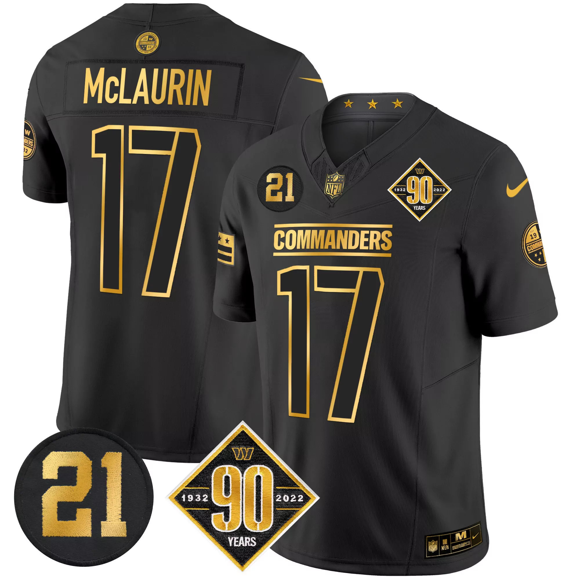 terry mclaurin black gold mens washington commanders 90th sean taylor patch gold vapor limited jersey all stitched