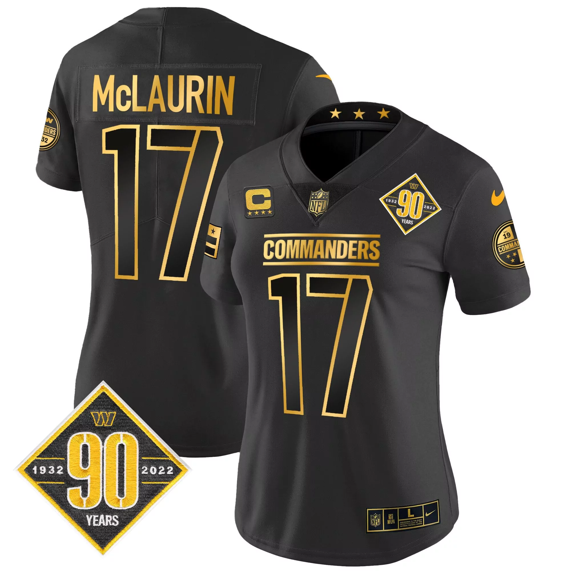terry mclaurin black gold mens washington commanders 90th sean taylor patch gold vapor limited jersey all stitched