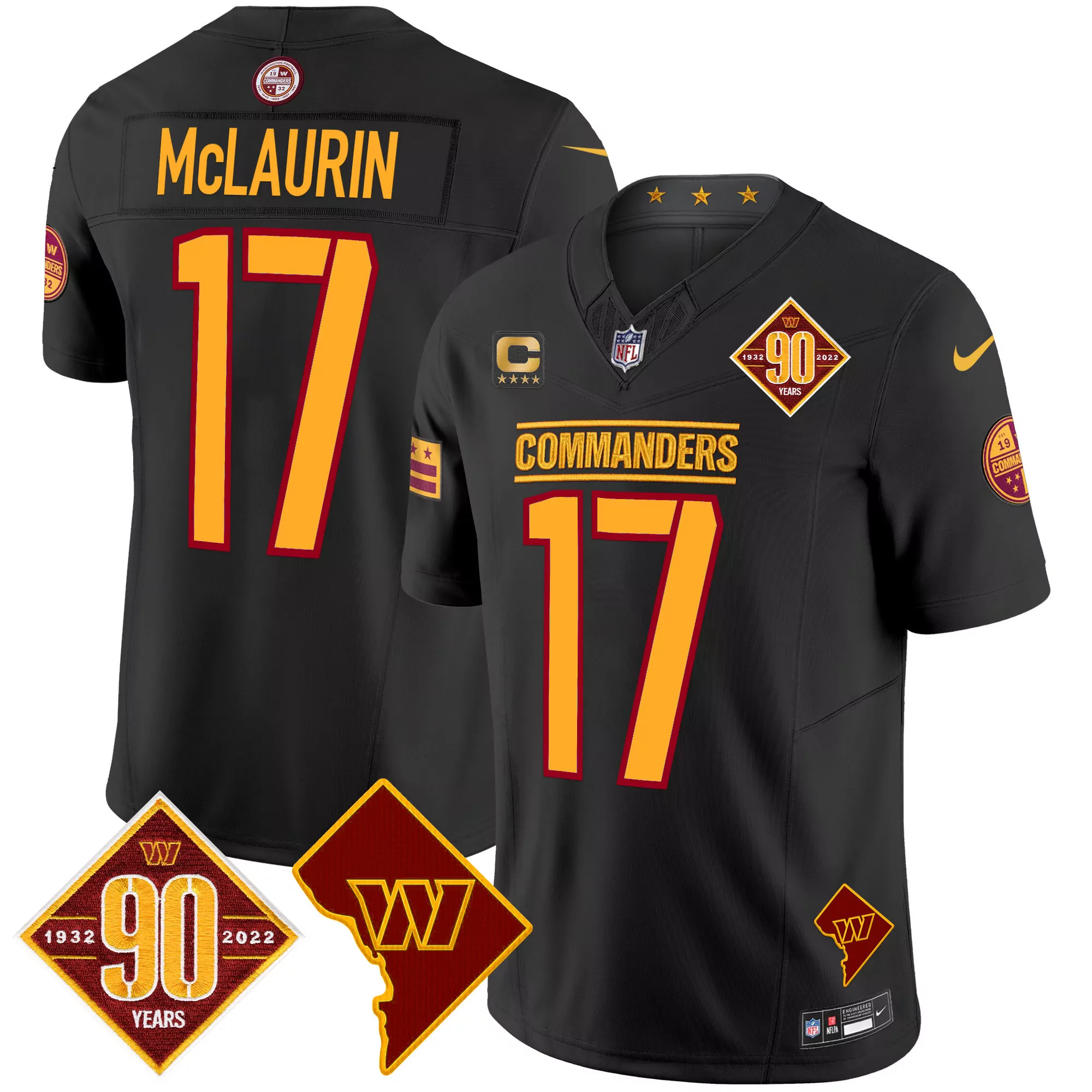terry mclaurin black mens washington commanders 90th anniversary home patch vapor limited jersey all stitched