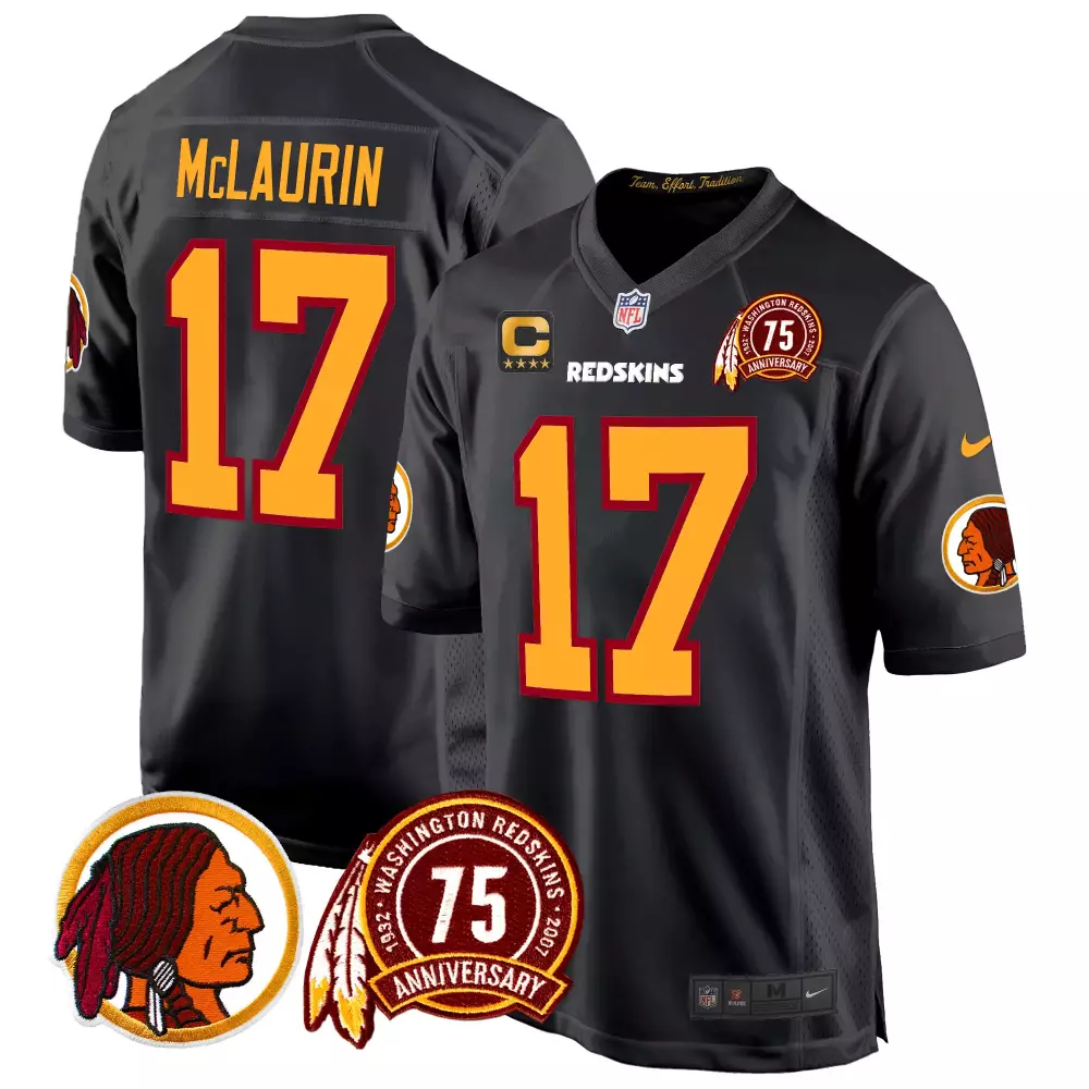 terry mclaurin black mens washington redskins 75th patch throwback game jersey all stitched