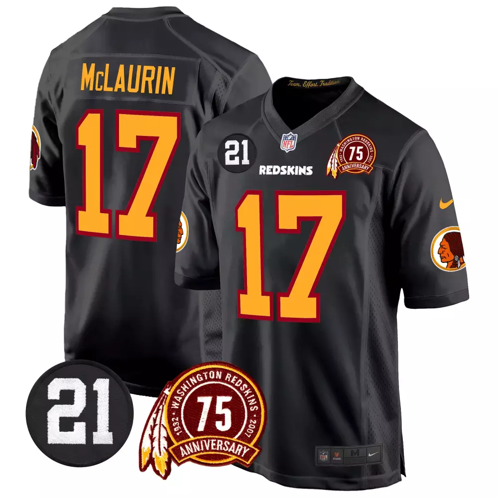 terry mclaurin black mens washington redskins 75th sean taylor patch game jersey all stitched
