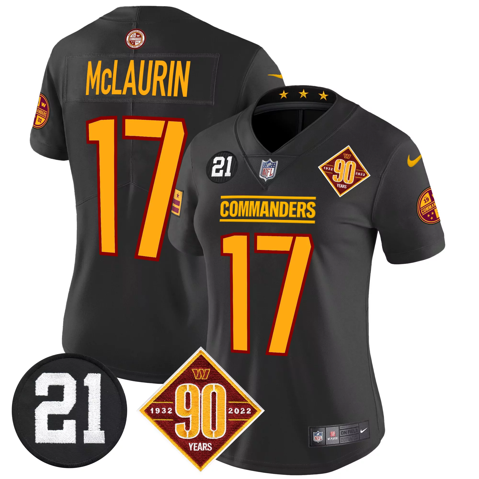 terry mclaurin black womens washington commanders 90th sean taylor patch vapor limited jersey all stitched