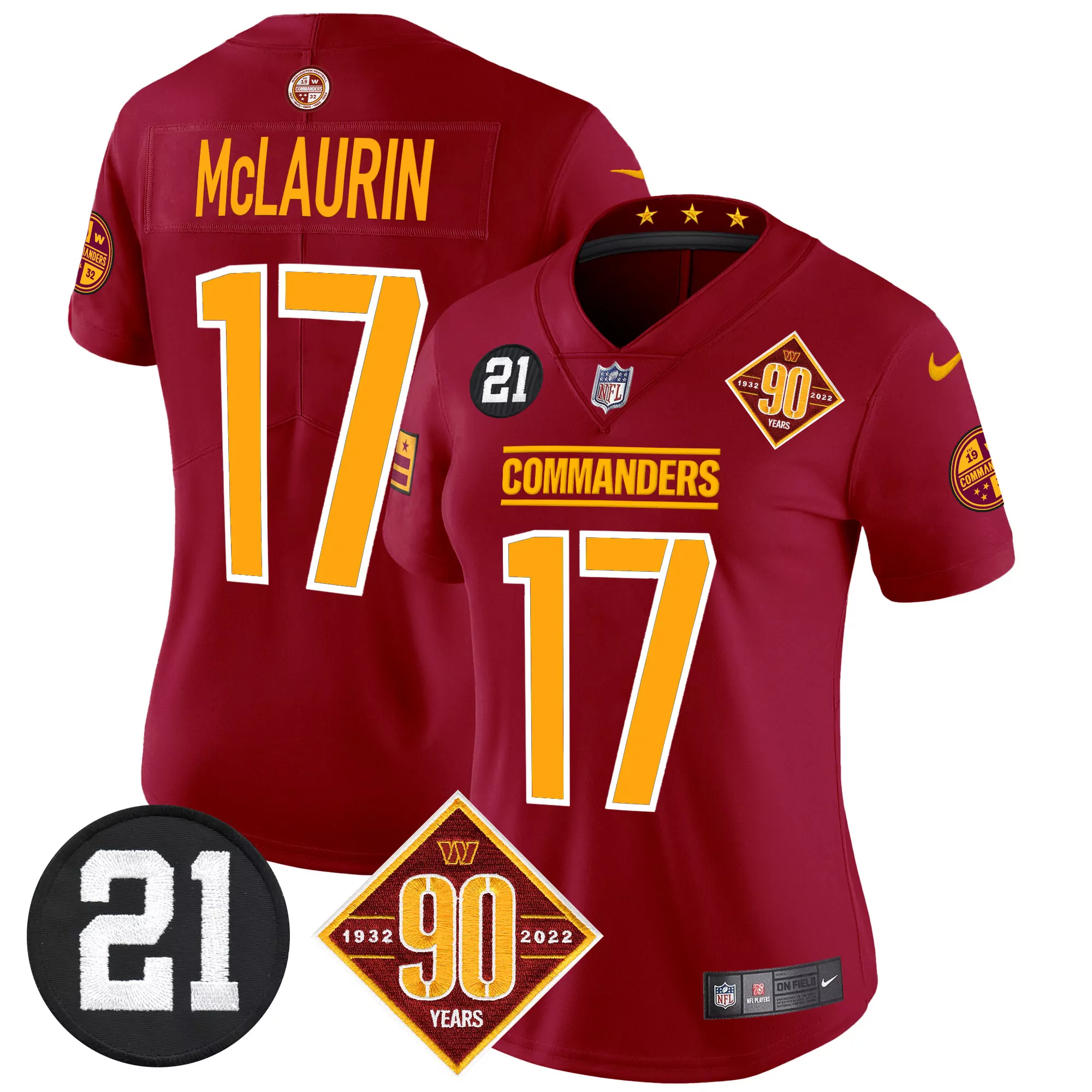 terry mclaurin burgundy womens washington commanders 90th sean taylor patch vapor limited jersey all stitched