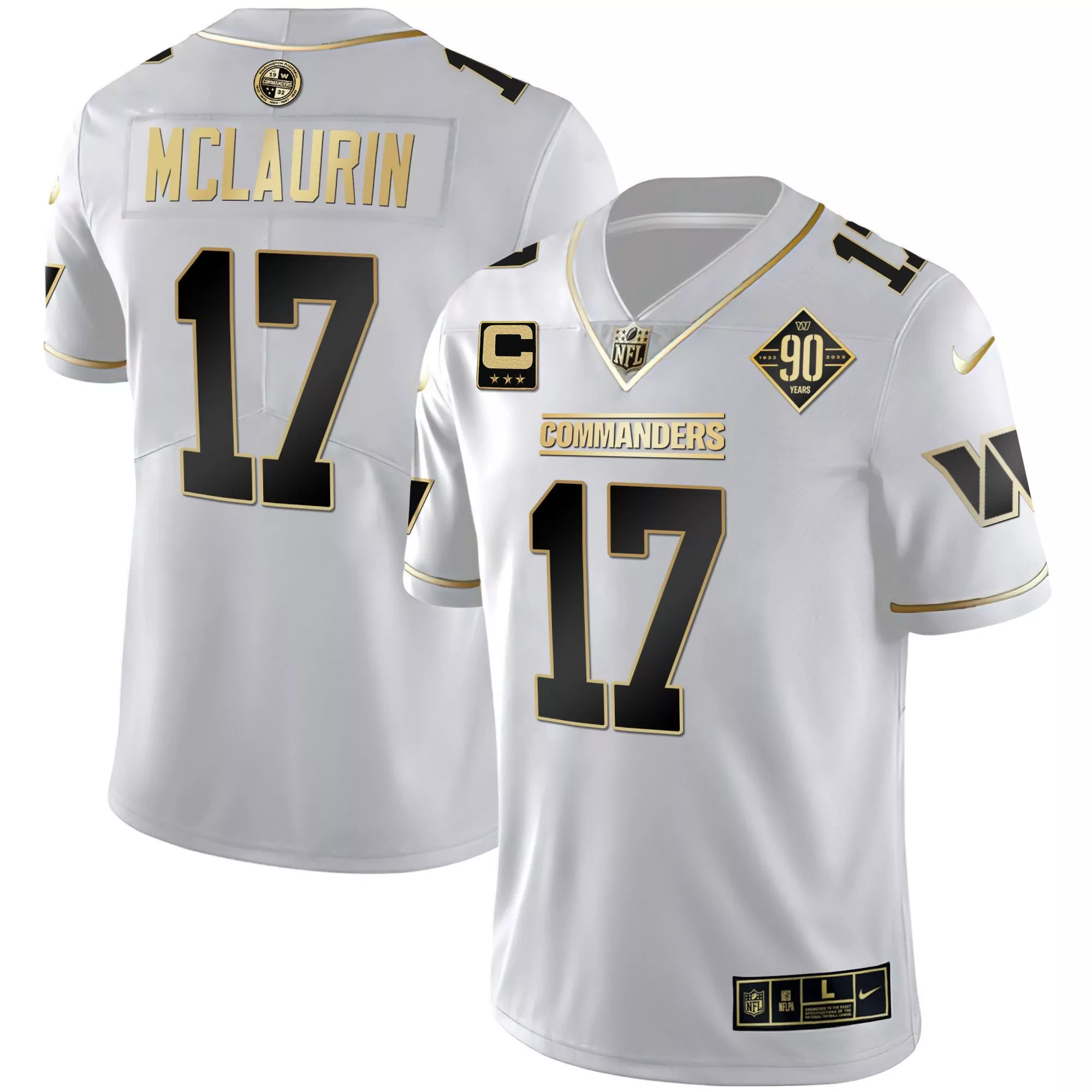 terry mclaurin white gold mens washington commanders white gold black gold vapor limited jersey all stitched