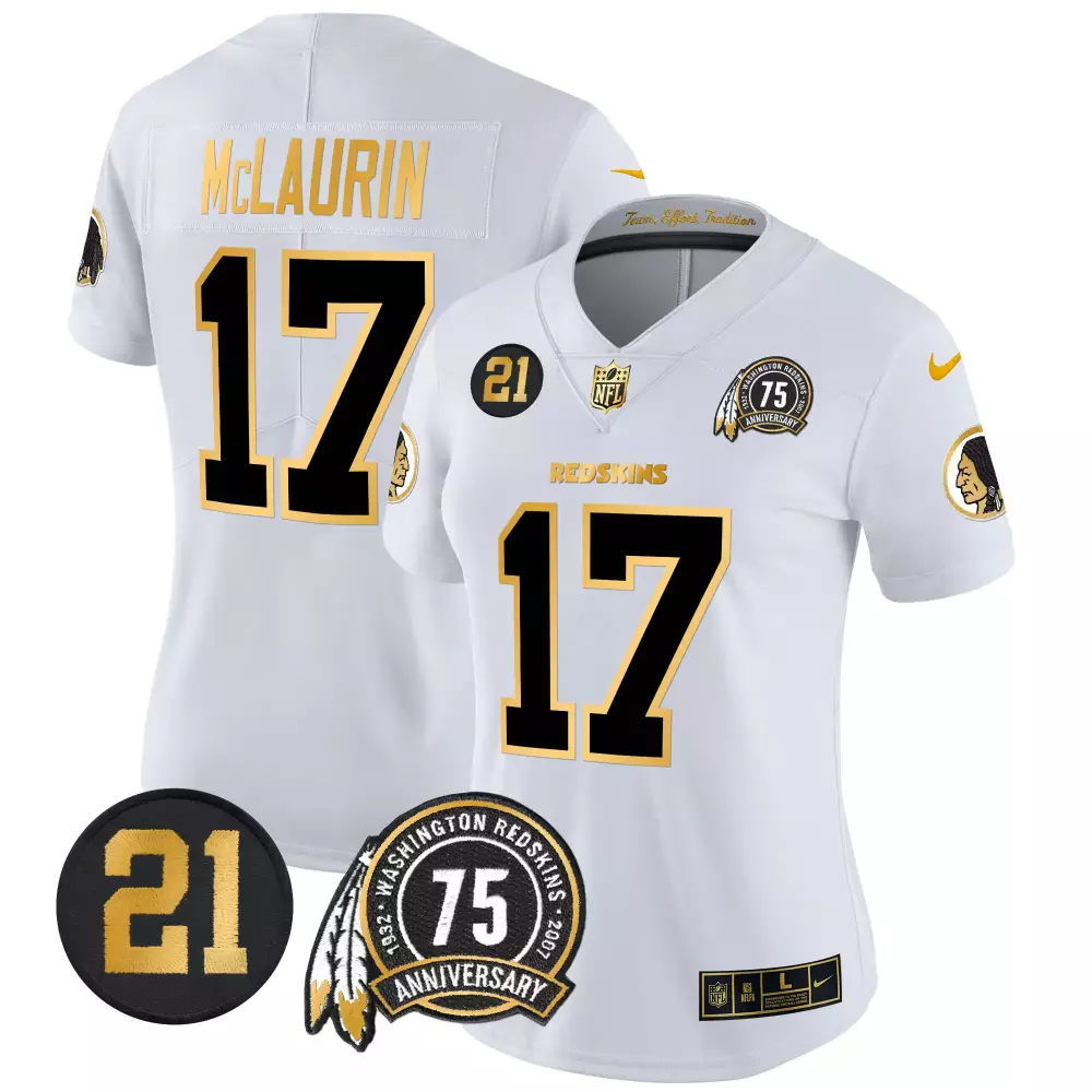 Terry McLaurin White Gold Women's Redskins 75th Sean Taylor Patch Gold Vapor Limited Jersey | Stitched | Gift Idea for Men, Women & Youth