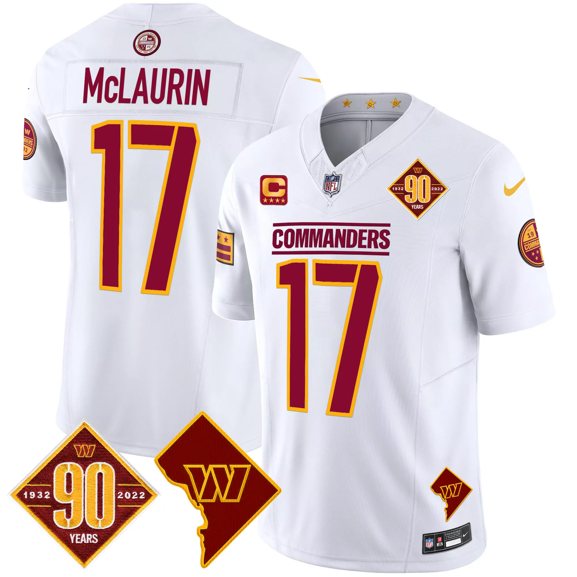 terry mclaurin white mens washington commanders 90th anniversary home patch vapor limited jersey all stitched