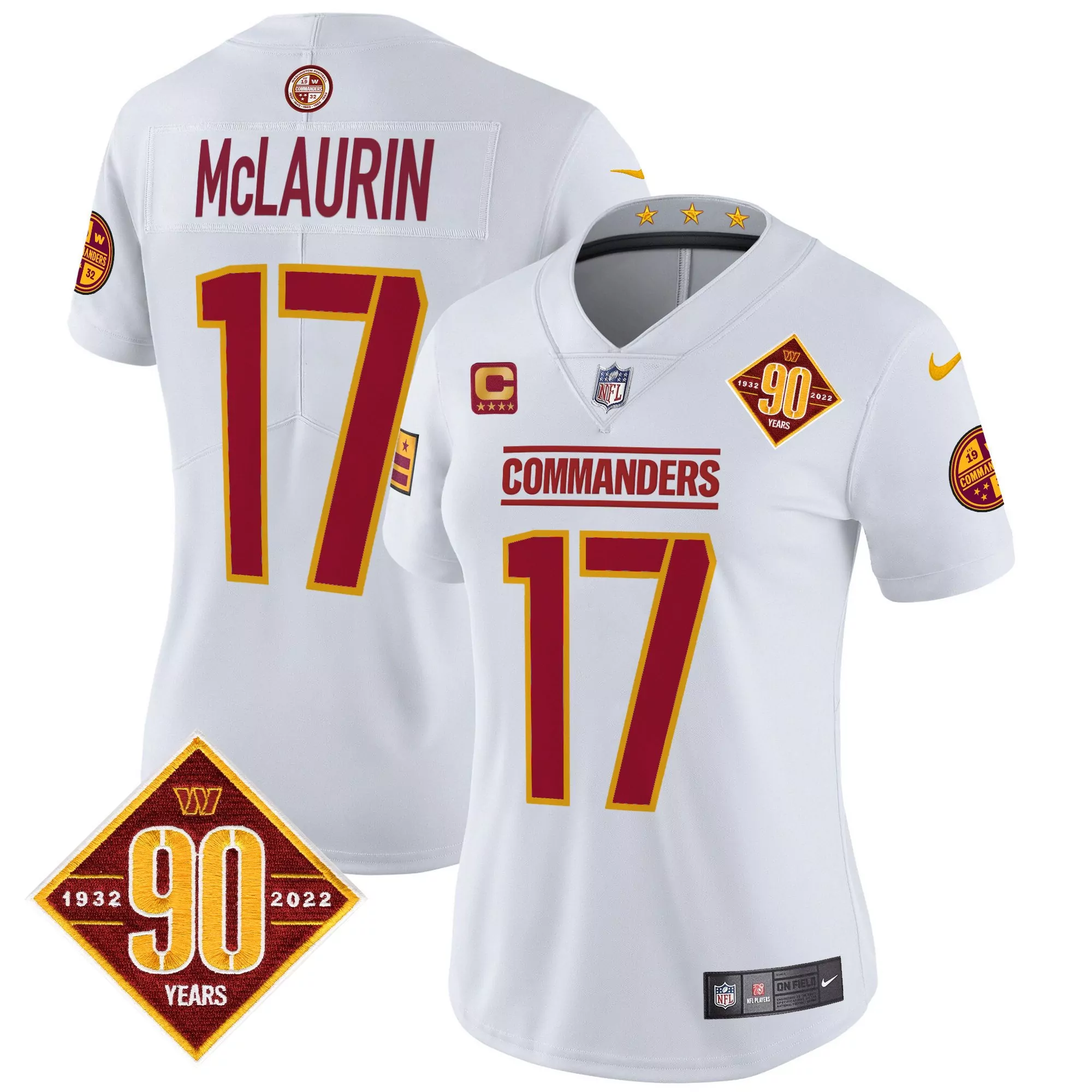 terry mclaurin white womens washington commanders 90th anniversary patch vapor limited jersey all stitched