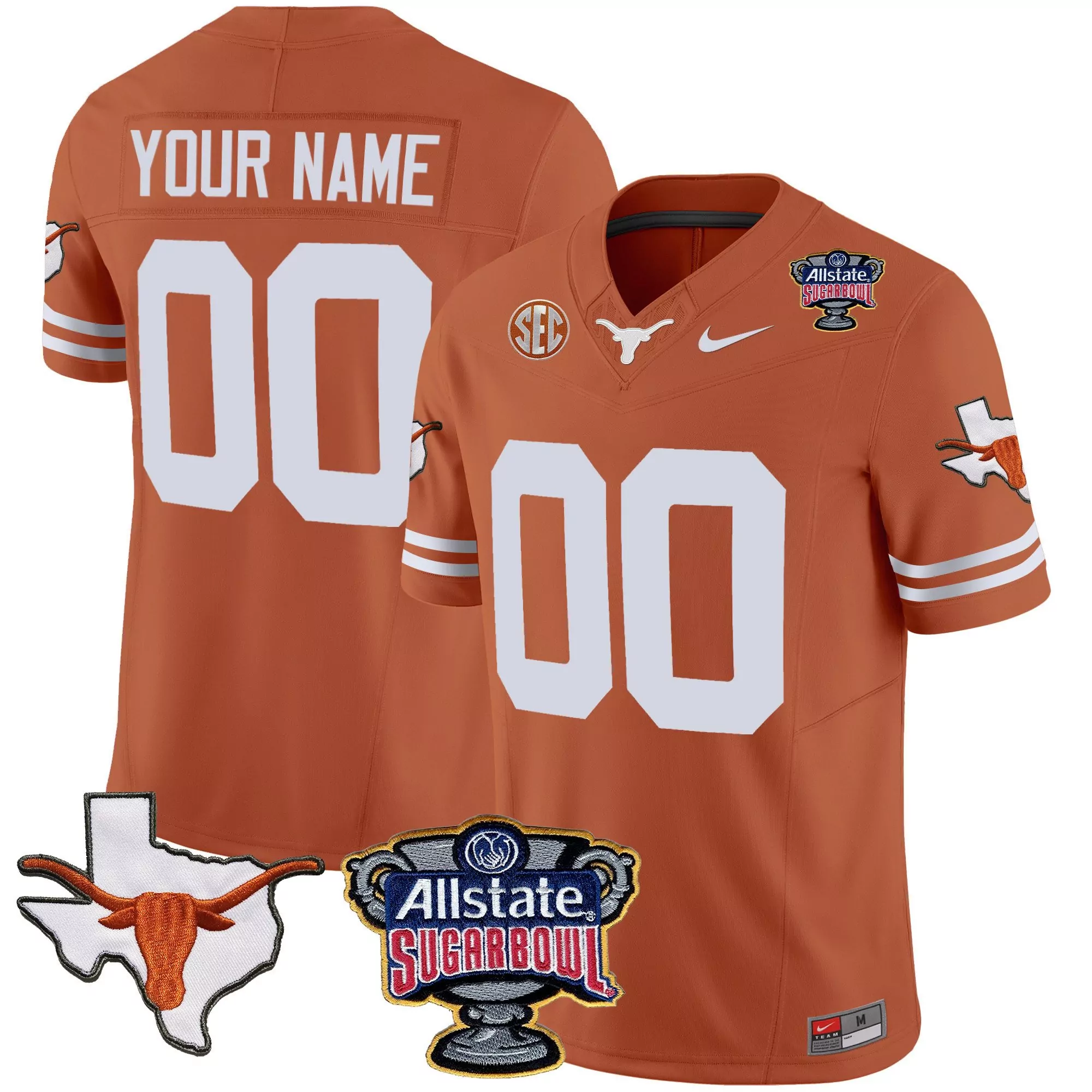 texas orange men texas longhorns sugar bowl sec patch vapor custom jersey all stitched