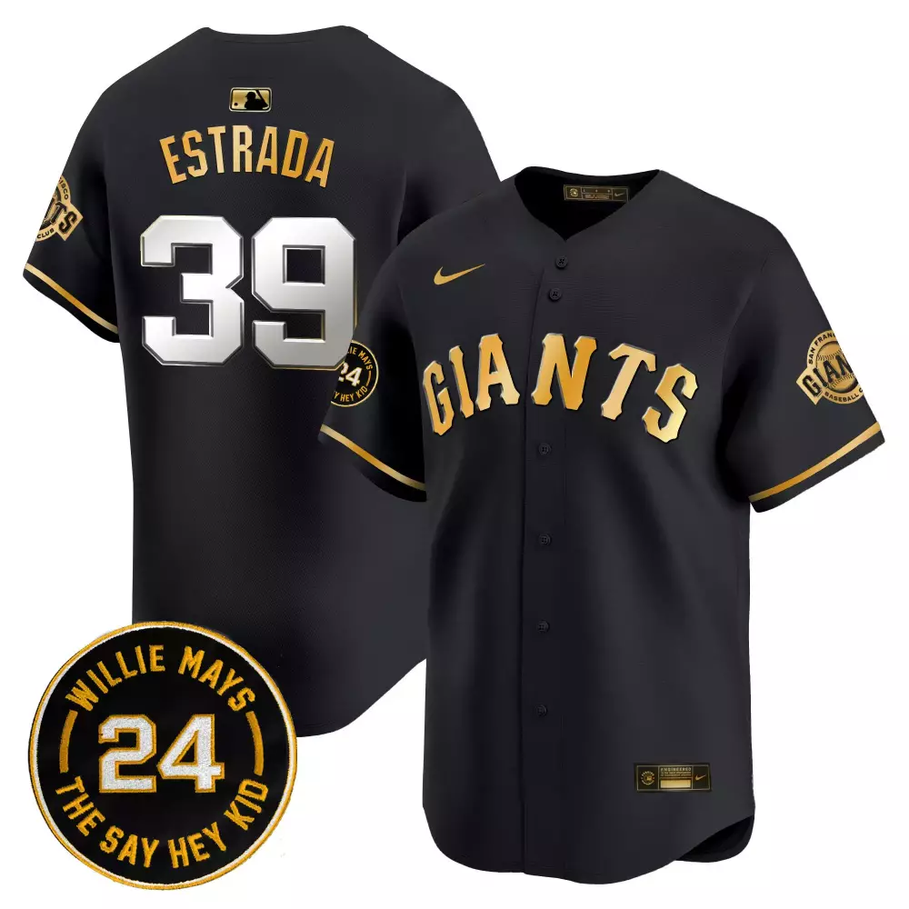 thairo estrada black gold mens san francisco giants 2024 willie mays patch vapor premier limited jersey v6 all stitched