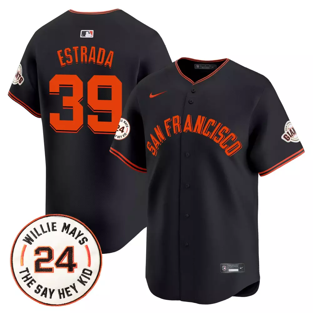 thairo estrada black mens san francisco giants 2024 willie mays patch vapor premier limited jersey v5 all stitched