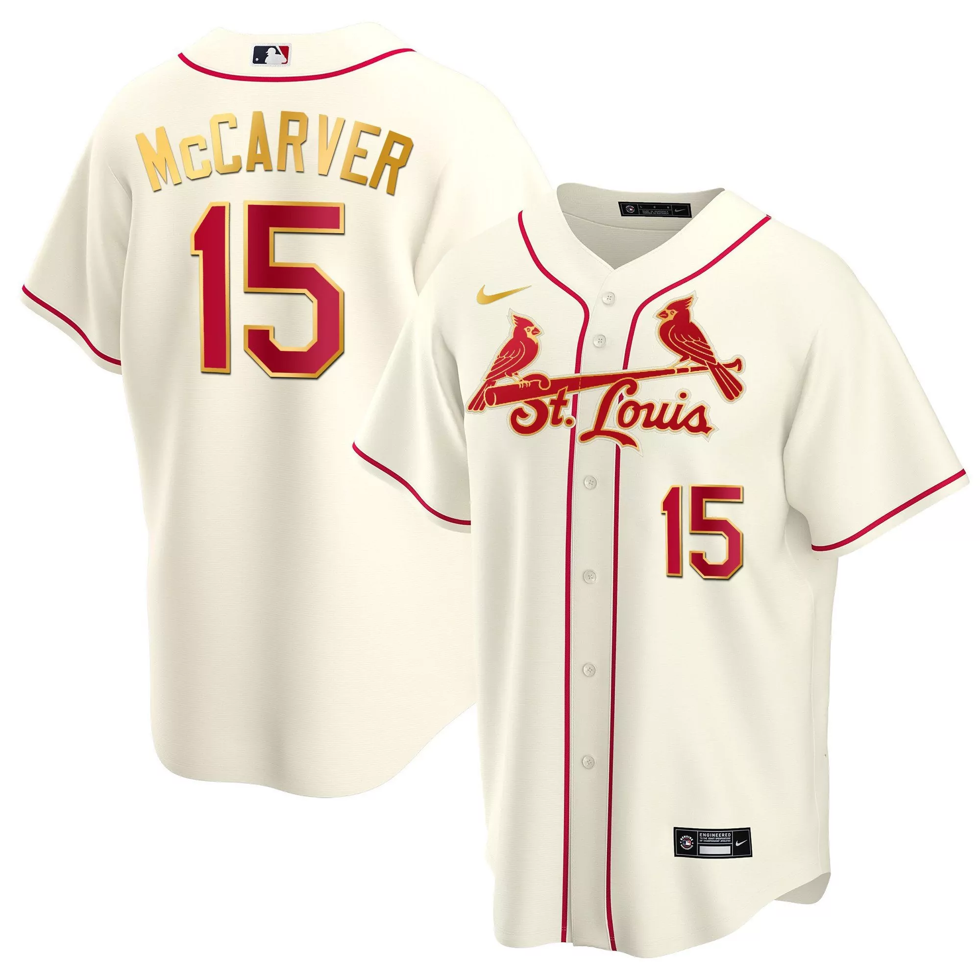 tim mccarver cream mens st louis cardinals cool base gold trim jersey all stitched