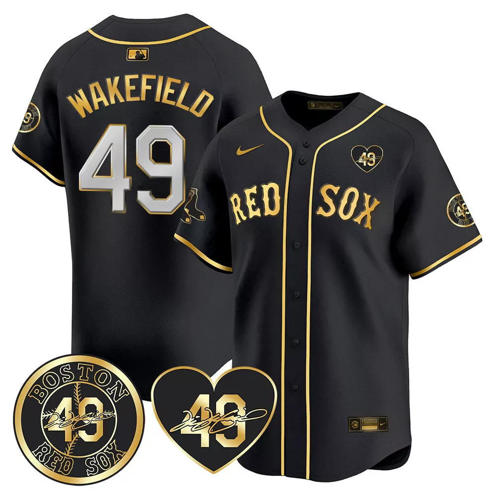 tim wakefield black gold mens boston red sox tim wakefield memorial patch vaper premier limited jersey all stitched all