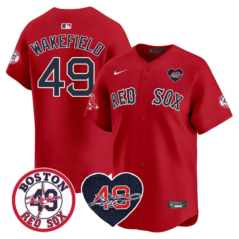 tim wakefield red mens boston red sox tim wakefield memorial patch vaper premier limited jersey all stitched all stitche