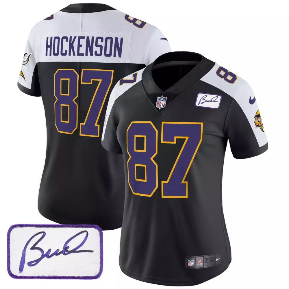 tj hockenson black alternate womens minnesota vikings bud grant patch classic limited jersey v3 all stitched
