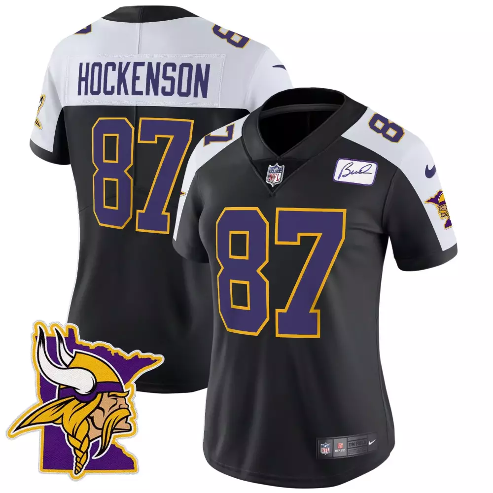 tj hockenson black alternate womens minnesota vikings bud grant patch classic limited jersey v3 all stitched