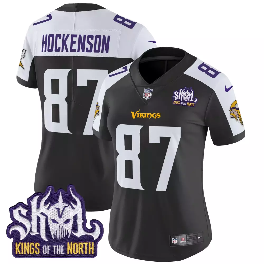 tj hockenson black alternate womens minnesota vikings bud grant patch classic limited jersey v3 all stitched