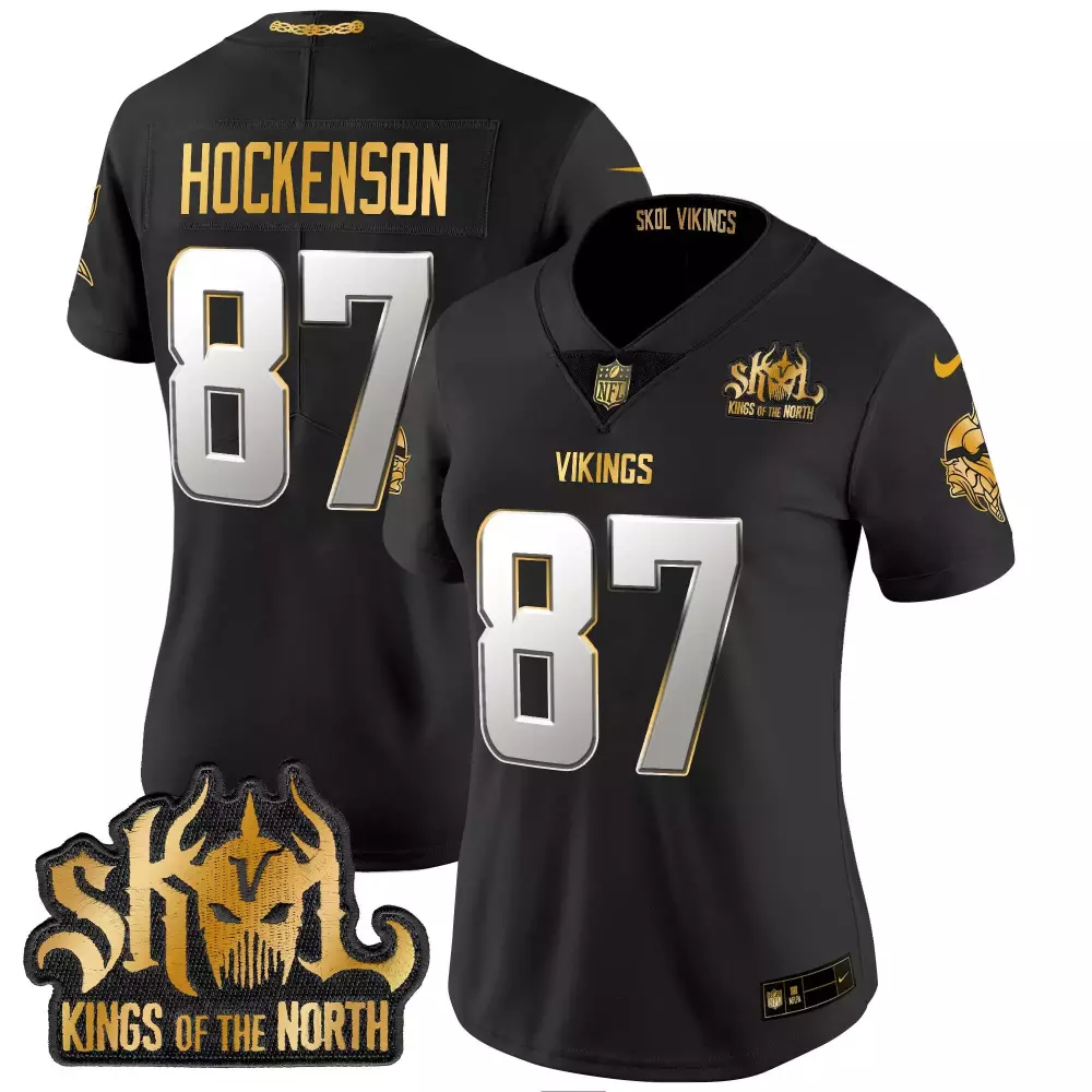 tj hockenson black limited womens vikings 2024 winter warrior skol patch gold vapor limited jersey all stitched