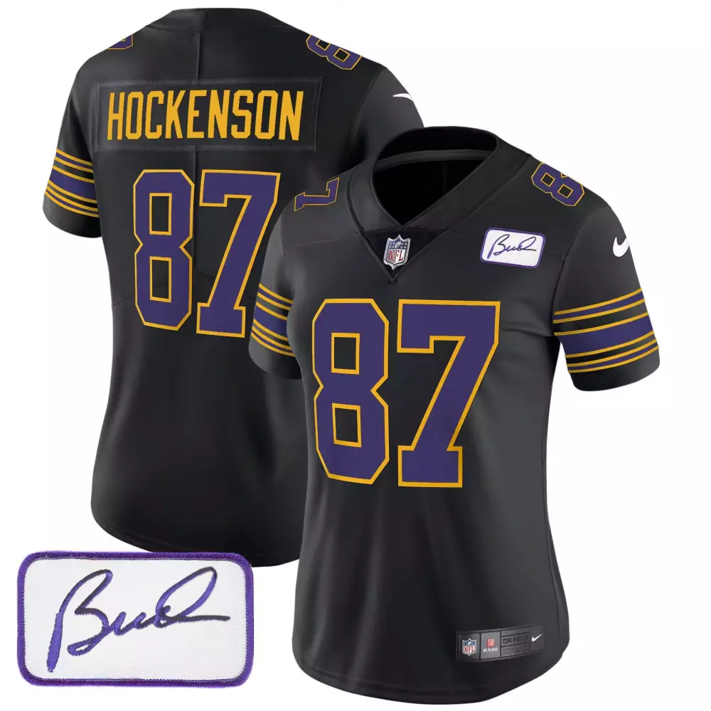 tj hockenson black mens minnesota vikings bud grant patch classic limited jersey all stitched