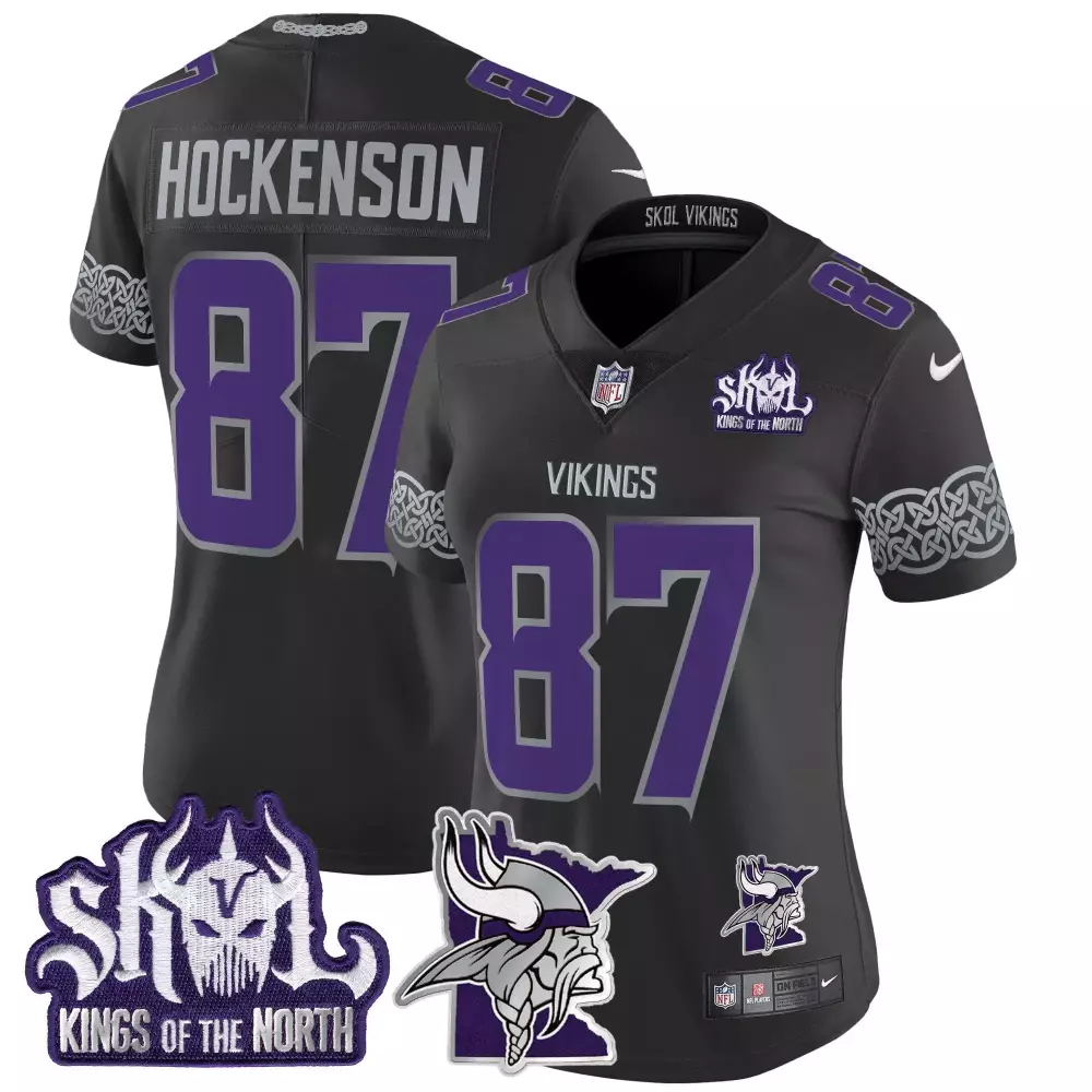 tj hockenson black limited womens vikings 2024 winter warrior skol patch gold vapor limited jersey all stitched