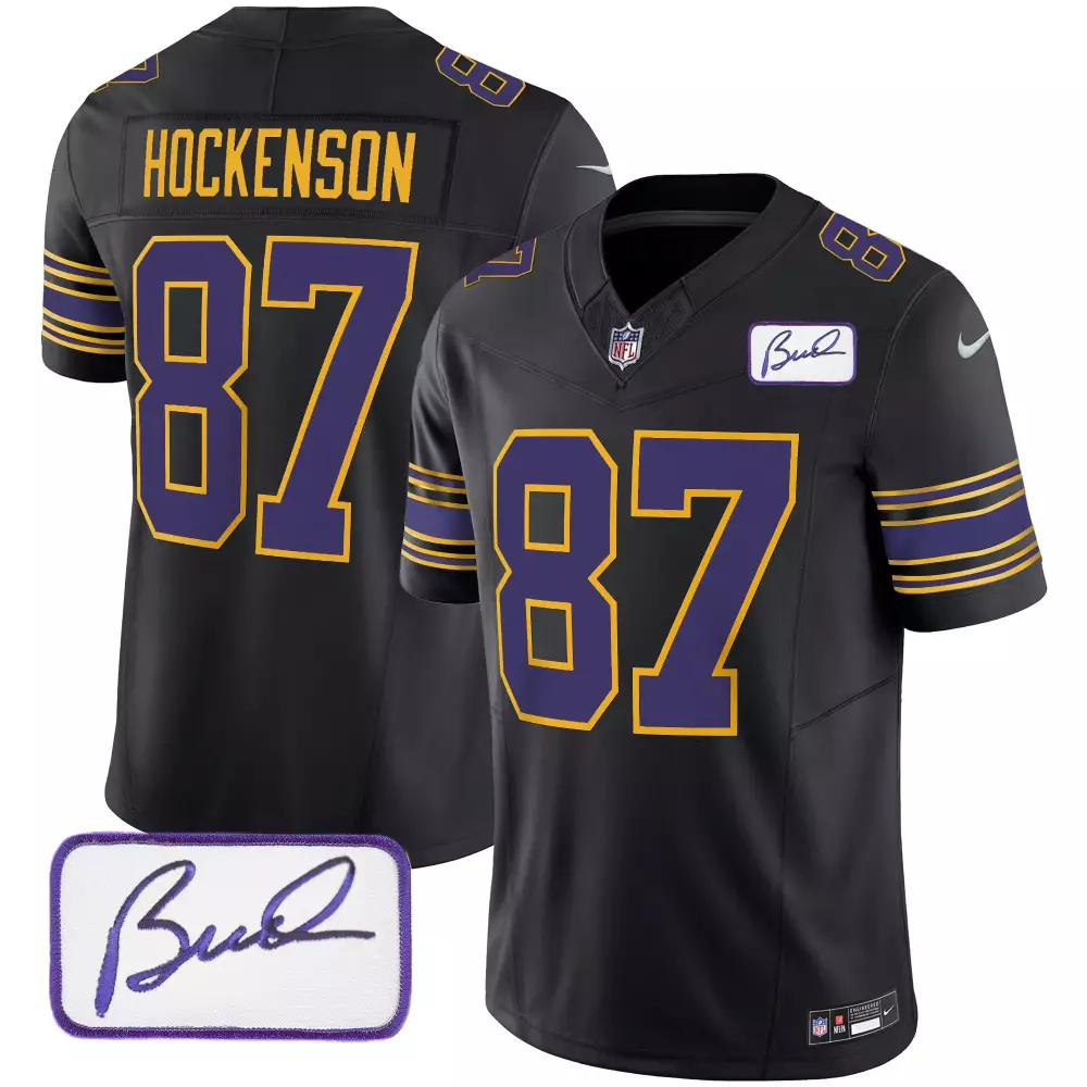 tj hockenson black mens minnesota vikings bud grant patch classic limited jersey all stitched