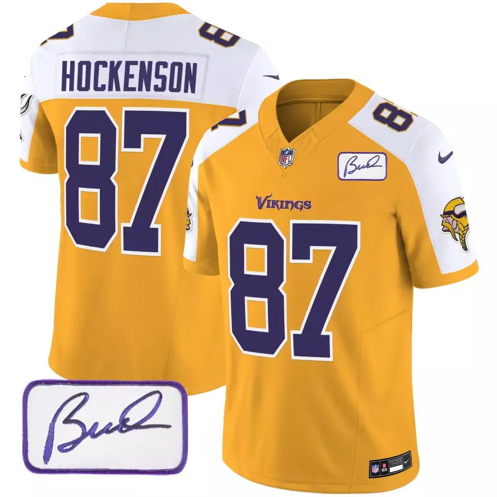 tj hockenson gold alternate mens minnesota vikings bud grant patch classic limited jersey v5 all stitched