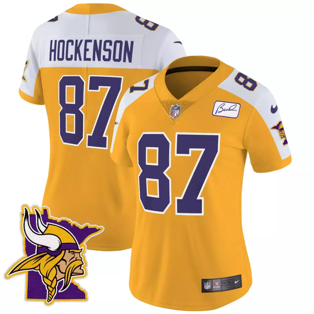 tj hockenson gold alternate mens minnesota vikings bud grant patch classic limited jersey v5 all stitched