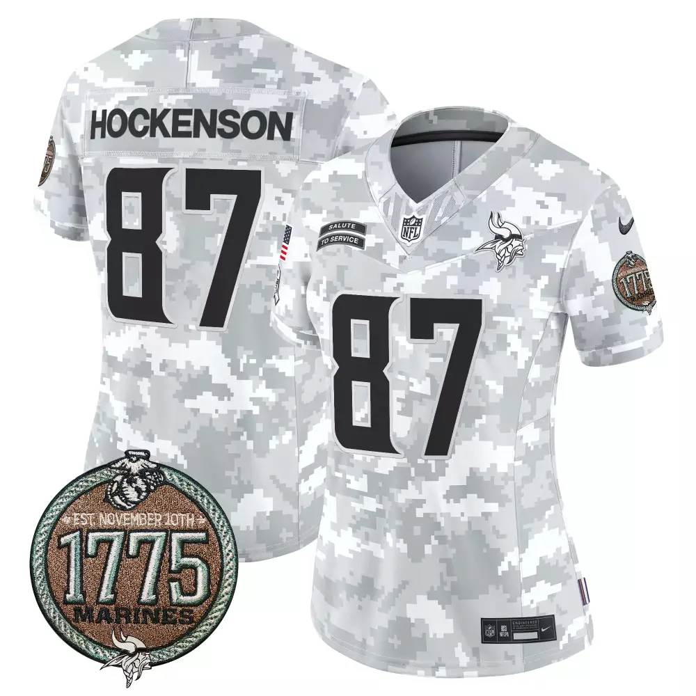 tj hockenson marines womens minnesota vikings 2024 salute to service establishment year patch vapor limited jersey all s