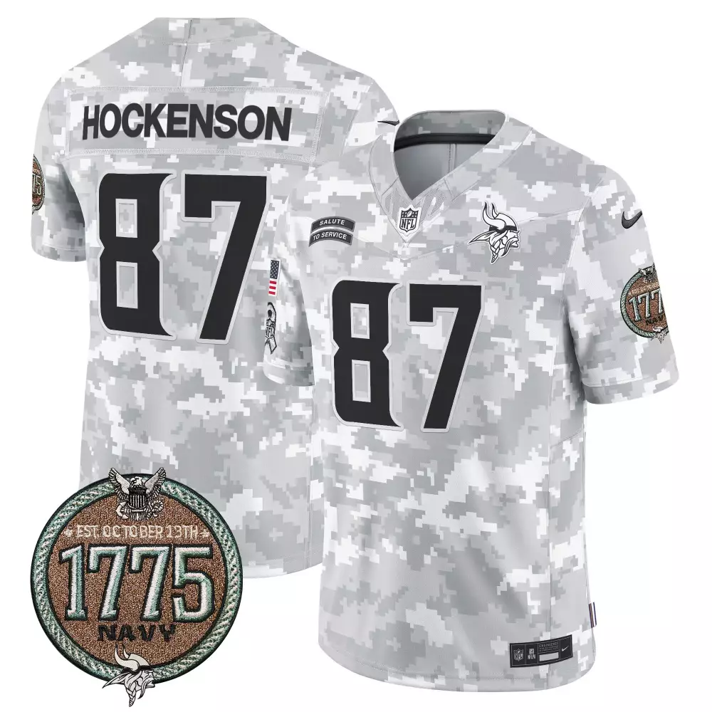 tj hockenson marines womens minnesota vikings 2024 salute to service establishment year patch vapor limited jersey all s